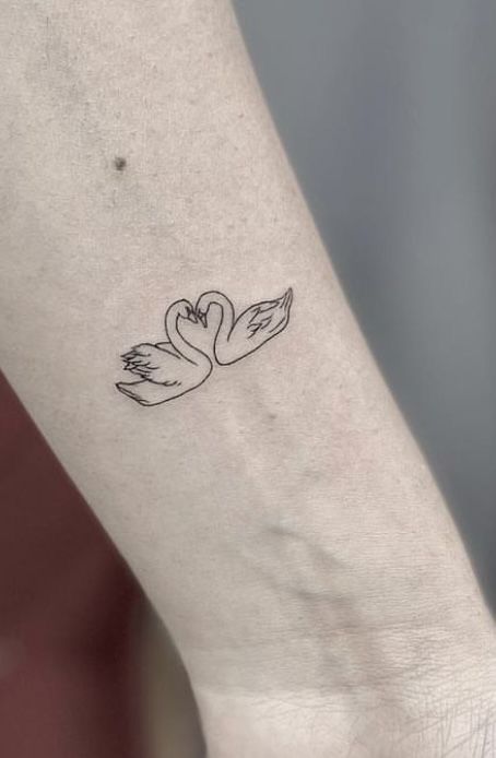 Minimalist Swan Tattoo, Ballet Inspired Tattoos, Tiny Swan Tattoo, Dainty Swan Tattoo, Simple Lines Tattoo, Matching Swan Tattoo, 2 Swans Tattoo, Small Swan Tattoo, Swan Heart Tattoo