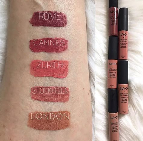 Nyx soft matte lip cream swatches Nyx Soft Matte Lip Cream Swatches, Nyx Swatches, Nyx Soft Matte Lip Cream, Nyx Soft Matte, Nyx Lipstick, Soft Matte Lip Cream, Matte Lip Cream, Lipstick Swatches, Makeup Swatches