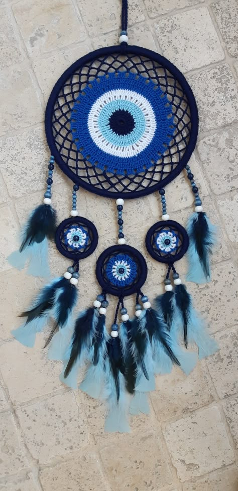 Evil Eye Dream Catcher Diy, Evil Eye Dreamcatcher, Evil Eye Room, Evil Eye Dream Catcher, Evil Eye Crochet, Crochet Evil Eye, Crochet Dream Catcher, Evil Eye Wall Decor, Dream Catcher Ideas