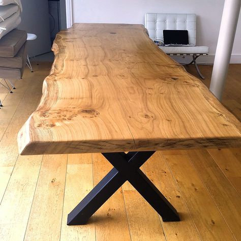 Handmade Live Edge Slab Table Top Live Edge Wood Dining Table, Metal Leg Dining Table, Wood Slab Dining Table, Live Edge Wood Table, Wooden Dining Table Designs, Wood Slab Table, Slab Table, Live Edge Dining Table, Metal Dining Table