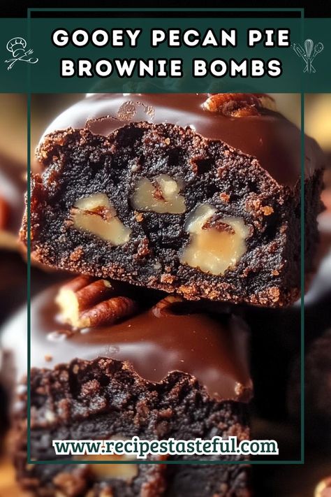 Indulge in these delightful Gooey Pecan Pie Brownie Bombs, where fudgy brownie meets a rich pecan filling. Perfect for parties or a sweet treat at home, these decadent bites are sure to impress everyone! Gooey Pecan Pie, Vegetarian Brownies, Pecan Pie Brownies, Pecan Brownies, Pecan Filling, Gimme Some Sugar, Pie Brownies, Fudgy Brownie, Crunch Cake