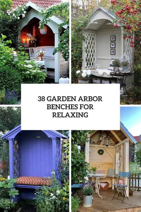 Garden Arbor Benches For Relaxing Painted Arbour Ideas, Outdoor Arbour Ideas, Arbour Bench, Garden Arbor Bench, Garden Arbour Seat, Bench Design Ideas, Garden Arbour, Arbour Seat, Contemporary Garden Furniture