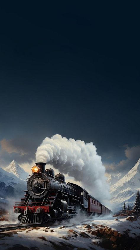 An old steam train chugging through snowy mountains on christmas day. AI generated Image by rawpixel. | free image by rawpixel.com / Fluke Islamic Emirate Of Afghanistan, Christmas Wallpaper Iphone, Train Wallpaper, Image Cloud, Old Steam Train, 4k Wallpaper Iphone, Blur Background In Photoshop, Old Train, Wallpaper For Iphone