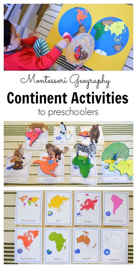 Continent activities for preschoolers (Montessori) Continent Activities, Continents Activities, Preschool Social Studies, Montessori Geography, Geography For Kids, Geography Activities, Montessori Lessons, Homeschool Geography, Montessori Homeschool