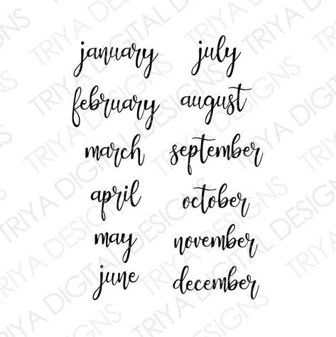 March In Cursive, May In Different Fonts, Cursive Months Of The Year, Months Written In Different Fonts, May In Calligraphy, Calligraphy Months Of The Year, April Cursive, Hand Lettering Months, Months Lettering