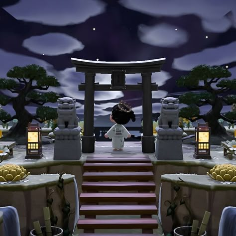 Michelle 👑 ACNH Addict on Instagram: "💫 Komorebi at night 💫 Hope you all are having a great week so far! #acnhjapanesestyle #acnhentrance #acnhcampsite #acnhexterior Animal crossing ACNH Japan Japanese style entrance build night time new horizons nintendo mom gamer explore cozy" Acnh Island Entrance Ideas Japanese, Japanese Style Animal Crossing, Acnh Japan Entrance, Animal Crossing Kimono Pattern, Japanese Village Animal Crossing, Acnh Anime Islands, Acnh Museum Exterior Japanese, Acnh Japanese Island Ideas, Acnh Japanese Museum