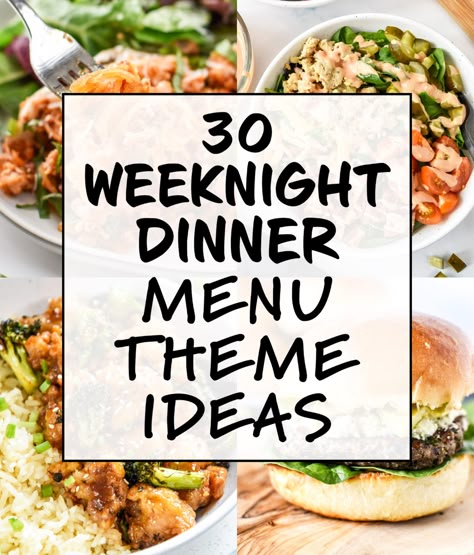 Here are 30 Weeknight Dinner Menu Theme Ideas to make meal planning easier! Use this list to help narrow down what to have for dinner using theme nights and browsing over 100 different dinner recipes! #dinnermenu #dinnerthemes #whatsfordinner ProjectMealPlan.com Dinner Theme Ideas, Dinner Menu Planning, What To Have For Dinner, Family Dinner Menu, Happy Habits, Weekly Dinner Menu, Dinner Menu Ideas, Meal Planning Menus, Weekly Dinner