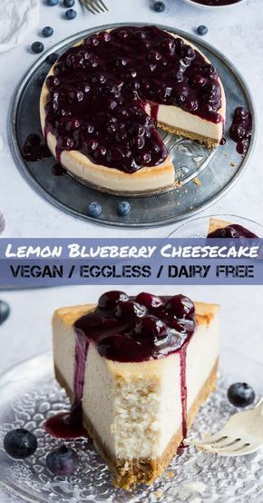 Cheesecake Eggless, Vegan Cheesecake Recipes, Deserturi Raw Vegan, Patisserie Vegan, Lemon Blueberry Cheesecake, Cheesecake Vegan, Vegan Cheesecake Recipe, Baked Cheesecake, Vegan Cheesecake