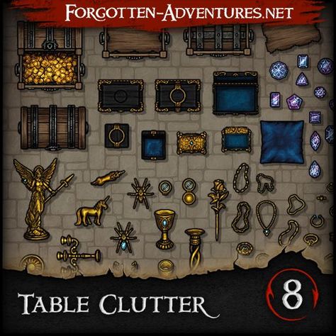 New Table Clutter is here! This one has a healthy mix of Treasures! ^_^ Hope you guys like them! Total # of Assets in this pack: 1361! #treasure #statuettes #gems #jewels #jewelry #dnd #dungeonsanddragons #ttrpg #rpg #tabletop #fantasy #pathfinder #dndhomebrew #assets #patreon #dnd5e #digitalart #art #artistsoninstagram #artist #mapmaking #monster #battlemap #token #tiles Dnd Backgrounds, Pit Dog, Dnd Crafts, Dnd Mini, Dungeon Tiles, Virtual Tabletop, Healthy Mix, What Are We, D D Maps