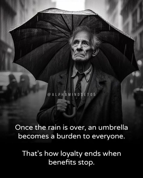 Just like an umbrella becomes useless after the rain stops, loyalty too fades away when benefits cease. However, true success is built on principles stronger than convenience and self-interest. It thrives on adding long-term value to others through fair weather and foul. Join @alphamindset05 #alphamindset05 #PersonalGrowth #lifequotes #mindset #lifelessons #selfcare #motivation When The Rain Stops, Selfcare Motivation, Meaningful Quotes About Life, After The Rain, Quotes Deep Meaningful, Soul Quotes, Quote Aesthetic, Meaningful Quotes, Wisdom Quotes