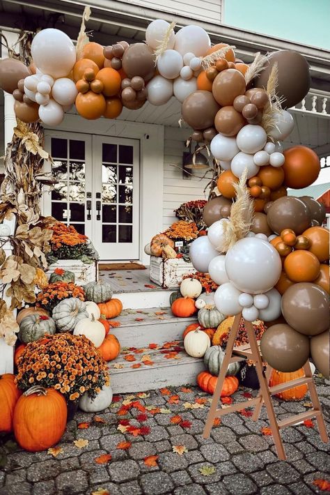 Burnt Orange Balloons, Fall Balloon Arch, Balloon Centerpieces Diy, Fall Wedding Party, Thanksgiving Dinner Decor, Pumpkin Patch Photoshoot, Fall Backdrops, Balloon Arch Kit, Fall Birthday Parties