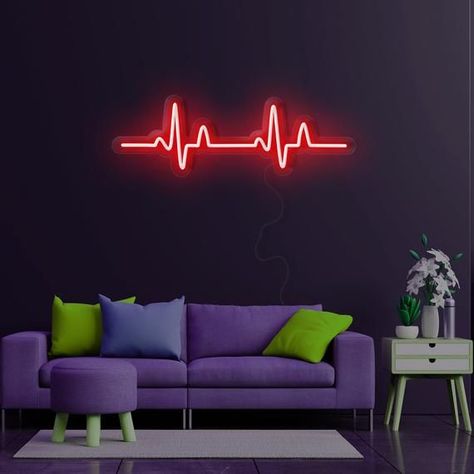 Heart Beat Neon Sign, Custom Neon Sign, Led Neon Sign, Heart Neon Sign, Heart neon light, Home Bedro Neon Flex Design, Neon Wall Lights, Wedding Neon Light, Cool Neon Signs, Neon Signs Home, Neon Wall Art, Custom Neon Lights, Neon Decor, Neon Logo