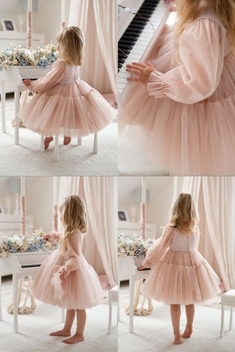 Fluffy Tulle Skirt, Festive Dress, Pink Tulle Dress, Wedding Dresses For Kids, Tulle Sleeves, Satin Tulle, Dress For Girls, Pink Birthday, Pink Tulle