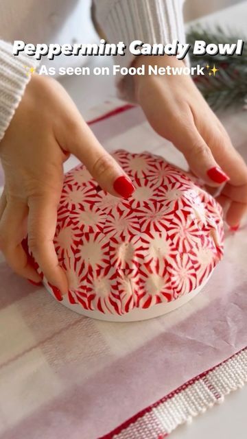 Melissa Johnson on Instagram: "Follow me for EASY RECIPES! Did you know you can make a CANDY DISH out of peppermints and an oven? @foodnetwork shared my video a couple years back so we’re doing this again with an updated NEW recipe video! Still can’t believe how easy this is to make! PEPPERMINT CANDY DISH RECIPE Ingredients: - Peppermints - Cooking spray - Parchment paper Instructions: 1. On a baking sheet lined with parchment paper, arrange peppermints into a circle. 2. Place peppermints into a preheated oven at 300F for 8-9 minutes. 3. Remove from the oven and carefully form the warm peppermints over a pre-greased bowl. 4. Let it cool and voila! You have a festive peppermint bowl to serve your favorite holiday treats in!" Peppermint Candy Bowls, Peppermint Bowls Diy, Peppermint Bowl, Peppermint Candy Crafts, Peppermint Candy Bowl, Peppermint Christmas Decorations, Peppermint Candy Cane, Peppermint Christmas, Christmas Crafts For Kids To Make