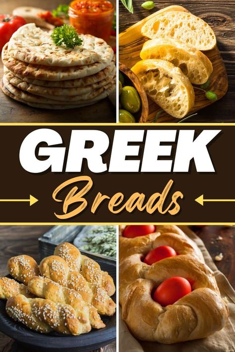 Get a taste of Greece by serving these traditional Greek breads! From olive to feta to pita, you'll want to keep these bread recipes in your arsenal. Mediterranean Bread, Greek Pita Bread, Greek Easter Bread, Greek Bread, Greek Breakfast, Greek Pita, Greek Recipes Authentic, Greek Dinners, Food Shapes