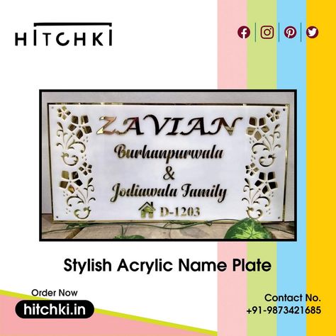 Vertical Name Plate, Name Plate Designs For Home, Name Plate Ideas, Acrylic Name Plate, Wooden Name Plates, Name Plates For Home, Name Plate Design, Bangle Box, Theater Design