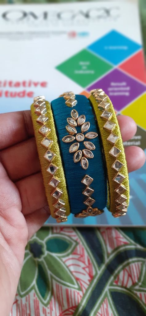 Silk thread # bangles set Silk Thread Jewelry Necklaces, Simple Silk Thread Bangles Design, Silk Thread Bangles Design Latest, Thread Bangles Silk Handmade, Bangles Set Indian, Tread Bangles, Kundan Design, Diy Bangles, Diy Earrings Materials