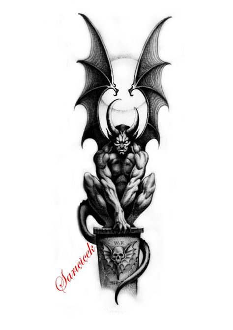 Gargoyle Tattoo, Small Dragon Tattoos, Filigree Tattoo, Card Tattoo Designs, Torso Tattoos, Realistic Tattoo Sleeve, Manga Tattoo, Wicked Tattoos, Scary Tattoos