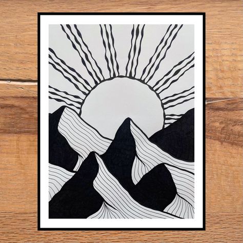 Posca Art Landscape, Overlapping Art Drawings, Marker Art Black And White, Black And White Marker Art, Drawing With Black Marker, Marker Art Black, Black And White Drawings Simple, Black Marker Art, Black Marker Sketch