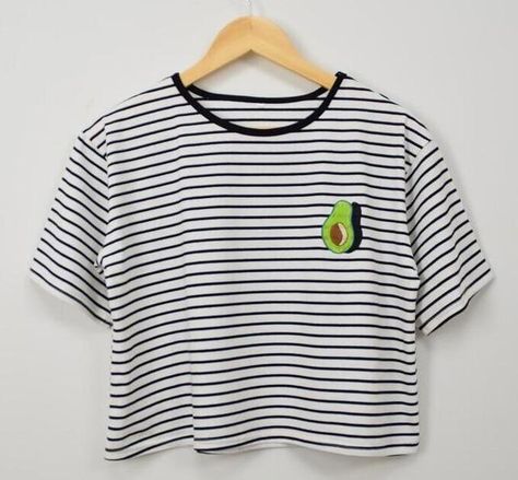 Avocado Embroidery, Avocado Clothes, Korean Crop Top, Korean Kawaii, Avocado Shirt, Avocado T Shirt, Harajuku Fashion Street, T Shirt Female, Cute Lazy Outfits