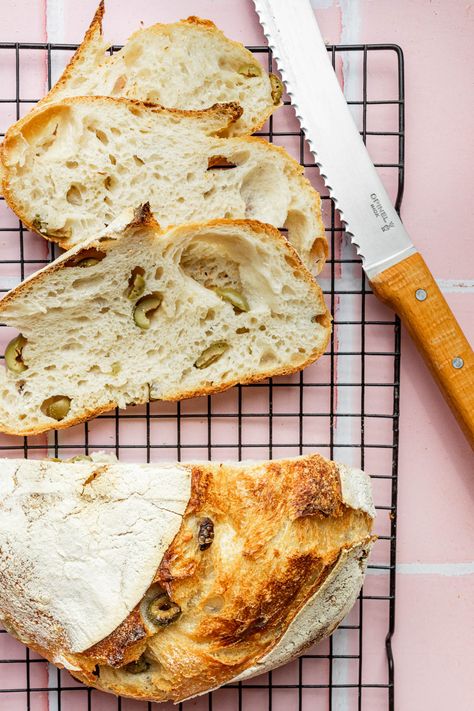 Green Olive Sourdough Bread, Sourdough Basics, Food Processor Pizza Dough, Rustic Loaf, Baked Olives, Castelvetrano Olives, Bread Pull Apart Recipes, Babka Recipe, Sourdough Bread Sandwiches