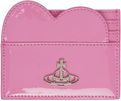 LWG-certified patent calfskin card holder in pink. · Silver-tone logo hardware at face · Logo embossed at back face · Four card slots · Central note slot · Twill lining · H3 x W4 in Supplier color: Pink Vivian Westwood Heart Bag, Vivienne Westwood Pink Necklace, Vivienne Westwood Pink Heart Necklace, Vivienne Westwood Pink Wallet, Vivienne Westwood Coin Purse, Vivienne Westwood Bags, Ipod Nano, Woman Card, Goyard Bag