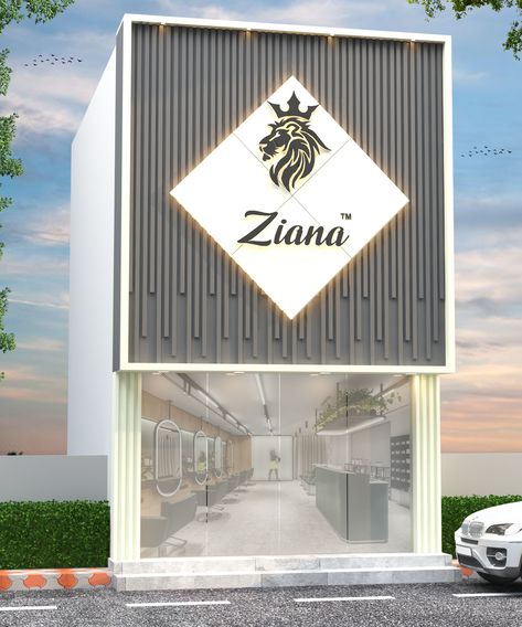 Showroom Front Elevation Design, Showroom Elevation Design, Acp Elevation Design For Shop, Small Commercial Building Elevation, Acp Exterior Design, Office Elevation, Shop Elevation, Boutique Exterior, Commercial Elevation