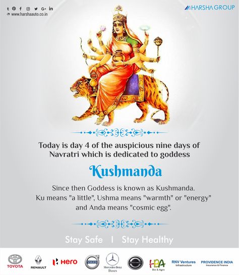 Today is day 4 of the auspicious nine days of #Navratri which is dedicated to goddess #Kushmanda. Since then Goddess is known as Kushmanda. Ku means "a little", Ushma means "warmth" or "energy" and Anda means "cosmic egg". Goddess Kushmanda, Cosmic Egg, Zodiac Society, Mood Off., How To Stay Healthy, Egg, Spirituality, Energy, Fictional Characters