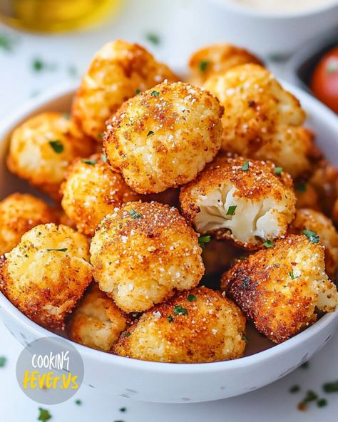 Crispy Parmesan Cauliflower Bites Crispy Parmesan Cauliflower, Sunlit Kitchen, Parmesan Cauliflower, Cooking Fever, Spicy Aioli, Chicken Breast Cutlet, Crockpot Roast, Cauliflower Cheese, Cauliflower Bites