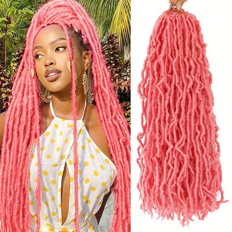 7 Pack Pink Soft Locs Crochet Hair Extensions Synthetic Pre Looped Distressed Faux Locs Hair Extensions For Women 12 Strands Pack | High-quality & Affordable | Temu Pink Faux Locs, Burgundy Dreadlocks, Dreadlock Crochet, Distressed Faux Locs, Crochet Hair Braids, Faux Loc, Dreadlocks Extensions, Double Ended Dreads, Soft Locs