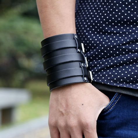 Fastening: Buckle Material: Leather Length: 10.23 inches (26cm) Width: 3.15 inches (8cm) Color: Black Belt Buckles Men's, Leather Wrist Cuff, Leather Belt Buckle, Genuine Leather Bracelet, Wide Cuff Bracelets, Wide Leather Belt, Leather Wristbands, Buckle Bracelet, Wide Bracelet