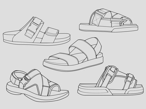 Slippers Drawing Reference, Sandals Reference Drawing, Sandal Sketch, Sandals Sketch, Sandals Drawing, Gramophone Tattoo, Clothes Clipart, Adidas Slippers, Shoes Sketch