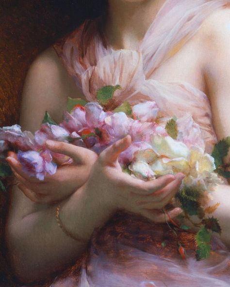 Etienne Adolphe Piot,Flowers (detail): Holding Flowers, Romantic Art, Ethereal Art, Classical Art, Aphrodite, Beautiful Paintings, Aesthetic Art, Classic Art, Art History