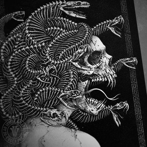 Medusa Drawing, Gotik Tattoo, 16 Tattoo, Summer Drawings, Medusa Art, Skeleton Drawings, Skeleton Tattoos, Arte Punk, Posca Art