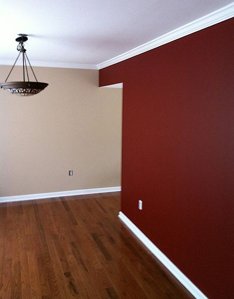 Red Wall Interior Design, Living Room Paint Combinations, Maroon Wall Paint, Wall Colour Combinations Living Rooms, Red Wall Color, Dining Room Paint Color Ideas, Redecorate Living Room, Red Wall Paint, Maroon Walls