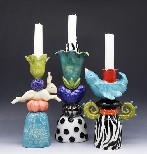 Weird Clay Ideas, Ceramic Candle Sticks, Ceramic Candlestick Holders, Cultural Ceramics, Hand Built Ceramics Ideas, Tallest Purple, Pottery Handbuilding Ideas, Ceramic Presents, Funky Ceramics