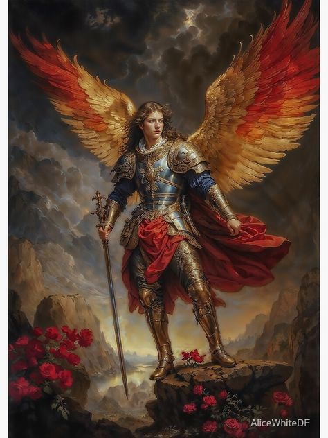 "Archangel Michael" Metal Print for Sale by AliceWhiteDF Saint Michael Angel, Seraph Angel, Angel Warrior, Printable Home Decor, Vs Angels, Angel Painting, Jesus Images, Archangel Michael, Guardian Angels