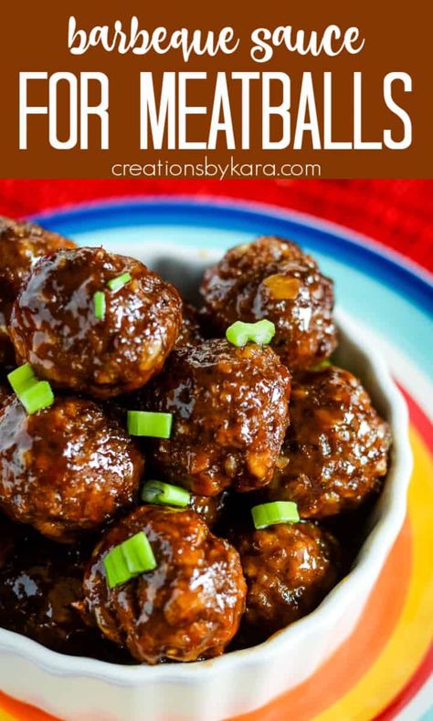 Recipe for BBQ meatballs - Add a few ingredients to your favorite BBQ sauce to make these sweet and savory barbeque meatballs. They will make you the star of any party or potluck! #bbqmeatballs #barbequemeatballs #bbqsauce #barbequesauce #meatballs -from Creations by Kara Bbq Meatball Recipe, Meatballs Chicken, Honey Garlic Meatballs, Garlic Meatballs, Bourbon Chicken Recipe, Homemade Chipotle, Bbq Meatballs, Meatball Sauce, Crock Pot Meatballs