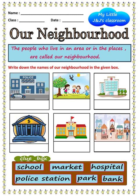 Our Neighbourhood Worksheets, Class 1 Worksheets, Neighborhood Activities, Word Puzzles For Kids, Free Quizzes, Worksheets For Class 1, Social Studies Lesson Plans, Smart Class, 1 Worksheet