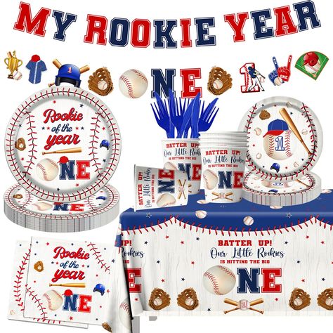 PRICES MAY VARY. ⚾【BASEBALL 1ST BIRTHDAY DECORATIONS】Welcome to the exciting sports world!The baseball plates and napkins for1st birthday party will meet your party needs.It includes 1pc my rookie year one banner,20pcs 9inch baseball paper plates,20pcs 7inch rookie of year paper plates,20pcs 9oz cups ,40pcs baseball one napkins,20pcs forks knives and 1pc plastic baseball table cloths for parties. You can easily create lively party atmosphere, giving your party a very formal and unique feeling. ⚾ First Bday Baseball Theme, Rookie Of The Year First Birthday, Birthday Party One Year Old, Baby Boy First Birthday Party, Birthday Party One Year, Baseball Plate, Baseball Table, Baseball Theme Birthday, Baseball First Birthday