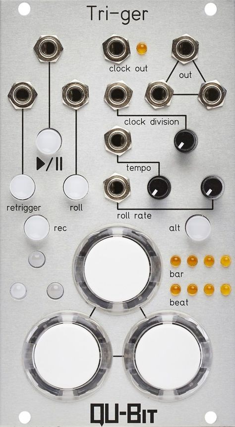 Qu-Bit Electronix Tri-ger - Eurorack Module on ModularGrid Music Machine, Synth Pop, Modular System, Music Stuff, Electronic Music, Gate, Music Instruments, Clock, Audio