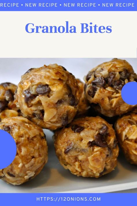 Granola Bites Granola Bites Recipe, Cinnamon Bun Cake, Reuben Casserole, Granola Bites, Easy Healthy Snack, Bun Cake, Quick Healthy Snacks, Apple Dumplings, Honey Oats