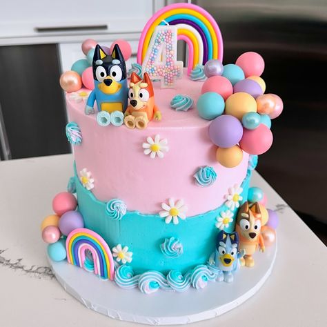 Bluey!🌈🌸🫧 • • • #bluey #glutenfree #glutenfreecake #girlsbirthdaycake #blueyparty #blueycake #glutenfreelife #celiacsafe #glutenfreebaking #tampacakes #tampasmallbusiness #customcakes #customcake Bingo From Bluey Cake Ideas, 6th Birthday Girl Cake, Bluey Grannies Party, Bluey Number Cake, Bluey 5th Birthday Party Girl, Bluey Cake Ideas For A Girl, Bluey Birthday Cake For Girl, Bluey Girls Birthday Party, Kids Bday Cake