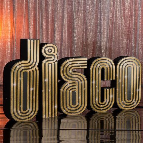 Disco Backdrop, Disco Letters, Disco Font, Disco Theme Parties, Large Party Props, Soul Train Party, 70s Party Theme, Studio 54 Party, 70s Theme Party