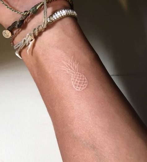 Mini White Ink Pineapple Tattoo by tattoos_by_zachariah Tattoo Quiz, Pinapple Tattoos, Cream Tattoo, Pineapple Tattoo, Literary Tattoos, White Ink Tattoo, Triangle Tattoos, Arrow Tattoos, Small Tattoo Designs