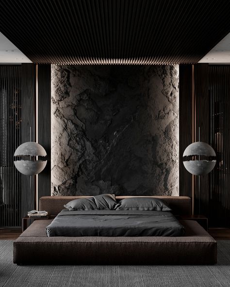 Bedroom Interior Design Luxury Classy, Black Luxury Bedroom, Dark Interior Design, Black Bedroom Design, Unique Bedroom Design, Bedroom Interior Design Luxury, Modern Luxury Bedroom, Architecture Construction, Dark Interiors