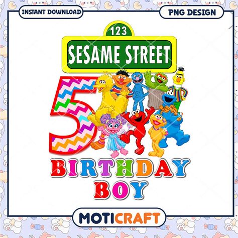 Sesame Street Birthday Party Ideas, 5th Birthday Boys, Sesame Street Birthday, Birthday Design, 5th Birthday, Sesame Street, Boy Birthday, Year Old, Instant Download