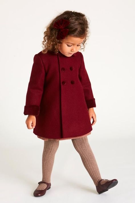 Burgundy Coat, Girls Winter Outfits, Girls Winter Dresses, Winter Outfits For Girls, Girls Christmas Outfits, Fashion Baby Girl Outfits, Velvet Collar