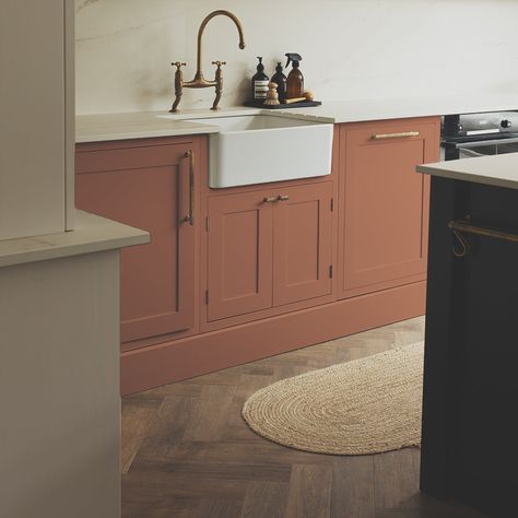 Soft, deep terracotta, slightly aged with some grey. The essential warm colour in Moroccan and mid-century inspired schemes.