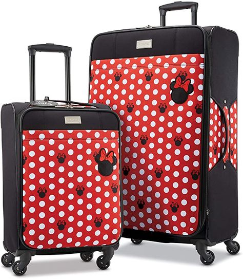 Amazon.com | American Tourister Disney Softside Luggage with Spinner Wheels, Minnie Mouse Dots, 2-Piece Set (21/28) | Kids' Luggage Kids Luggage Sets, Disney Luggage, Travel Luggage Set, Childrens Luggage, Minnie Mouse Theme, Spinner Luggage Sets, Carry On Size, Spinner Suitcase, Luggage Organization